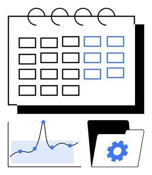 Efficient Planning with Calendar, Data Analytics Chart, and Customized File.. Stock Illustration