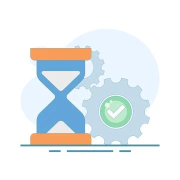 Efficient Process Concept with gears, hourglass and checkmarks. Stock Illustration
