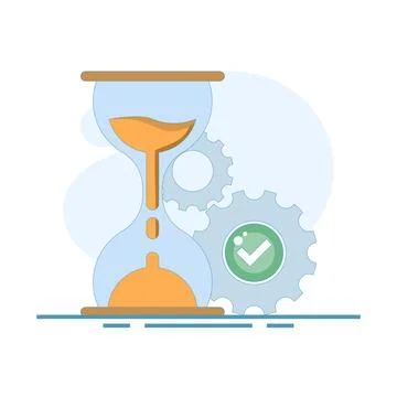 Efficient Process Concept with gears, hourglass and checkmarks. Stock Illustration