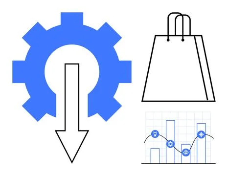 Efficient retail process represented by gear and shopping bag with a perfor.. Stock Illustration