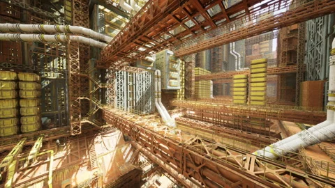 Efficient supply chain environment with stacked containers and structural beams Stock Footage 339619447