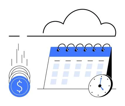 Efficient Time and Financial Management with Calendar, Clock, and Falling D.. イラスト素材