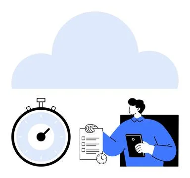 Efficient Time Management for Cloud-Based Workflow Optimization Stock Illustration