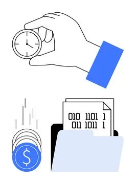 Efficient Use of Time and Resources Represented through Time, Money, and Da.. Illustrazione stock
