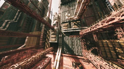 Efficient warehouse layout featuring crates and walkways scene Stock Footage 331400427