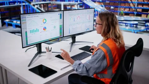 Efficient Warehouse Logistics With Computerized Spreadsheets Stock Footage 318752165