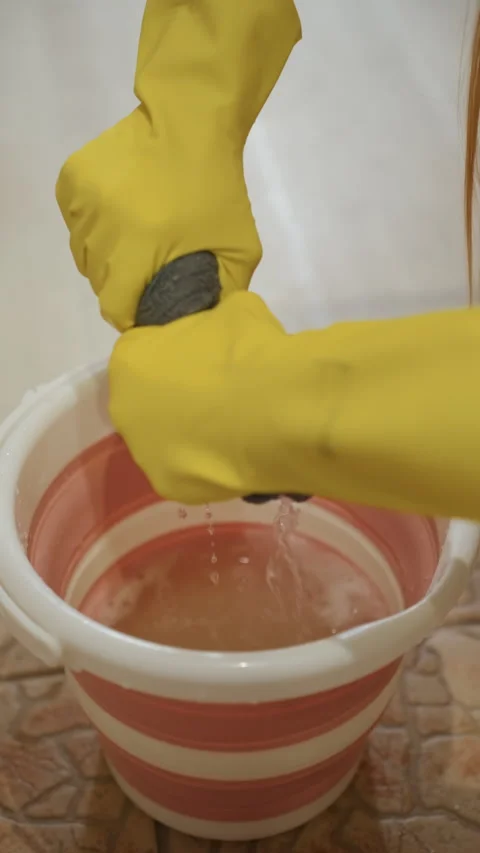 Efficient washing with gloves. Proactive cleaning eliminating stains quickly Stock Footage 336864803