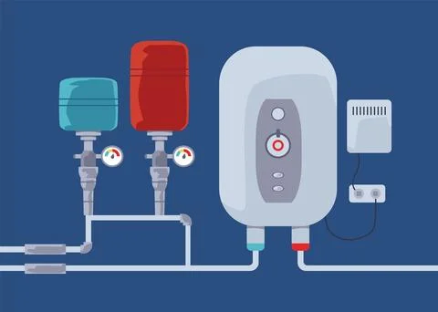 Efficient water heating system, vector illustration. Stock Illustration
