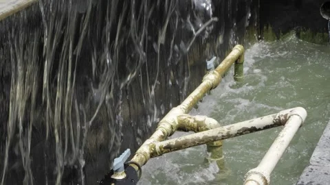 Efficient Water Management - A Close Look at Pipes and Valves in Action Stock Footage 320920148