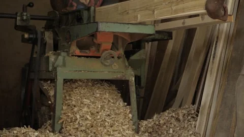 Efficient Woodcutting with Industrial Machine Stock Footage 314474206
