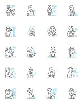 Efficient work linear icons set. Productive, Organized, Streamlined, Effective イラスト素材