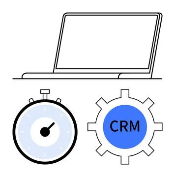 Efficient Work Management with CRM and Time Tracking on Laptop イラスト素材