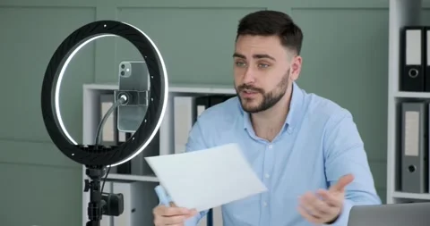 Efficient Work from office with Professional Video Calls and Paperwork Stock Footage 243445757