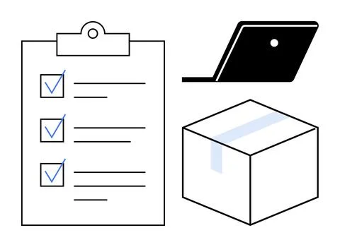 Efficient Workflow Essentials Checklist, Laptop, and Packaged Box for Strea.. イラスト素材