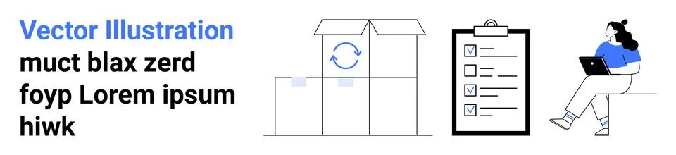 Efficient Workflow with Packaging, Checklist, and Remote Work Elements Illustrazione stock