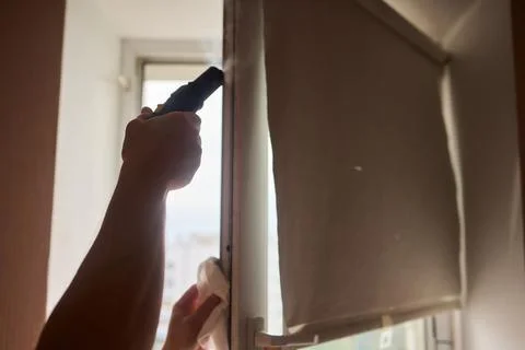 Efficiently Cleaning Windows with Advanced Steam Technology for a Spotless Stock Photos