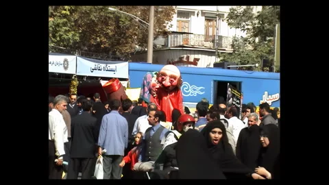 Effigies and Mosque Construction at Tehran Quds Day Rally 2006 Stock Footage 330956889