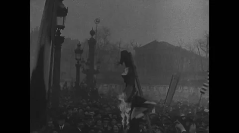 Effigy of Kaiser being burnt in procession Stock Footage 43317583