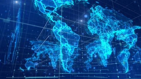 An effigy looking 3d rendering of the digital mass media world map with holog Stock Illustration