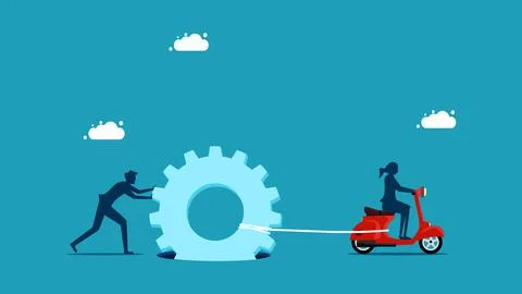 Effort and determination. Businessman helping to remove the gear from the hol Stock Illustration