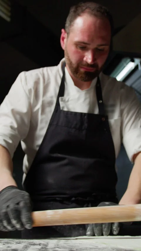 The Effort Of A Chef Using The Rolling Pin Stock Footage 274605853