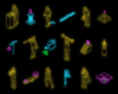 Effort icons set vector neon Stock Illustration