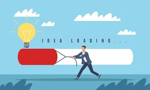 Effort, slow progress of idea. Achieving the goal. Businessman pushes load line Stock Illustration