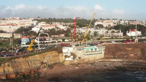 Efforts to Stop Soil Erosion on Sao Pedro Do Beach in Coastal Area Stock Footage 344746633