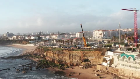 Efforts to Stop Soil Erosion at Sao Pedro Do Beach Stock Footage 344748273