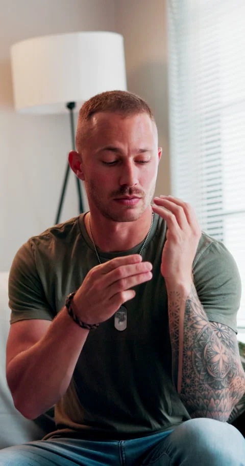 EFT tapping, calm and man with hand therapy for holistic healing, chakra and Stock Footage 290867580