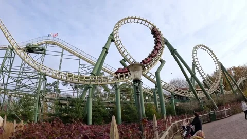 Efteling amusement park in the Netherlands, dangerous roller coaster Stock Footage 329556629