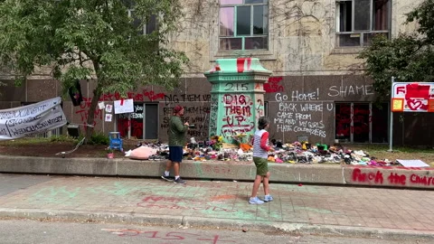 Egerton Ryerson Statue Toppled in Protest, Toronto, Canada Stock Footage 155335551