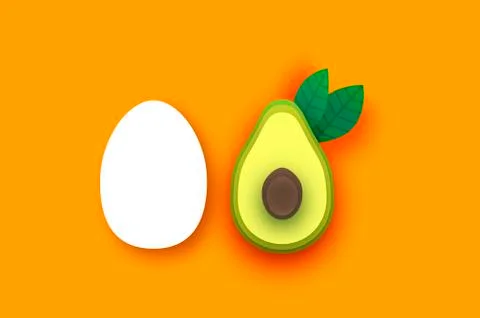 Egg and avocado in paper cut style. Ketogenic diet food. Fresh food. Farm Stock Illustration