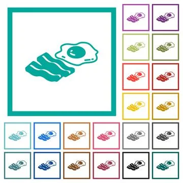 Egg and bacon flat color icons with quadrant frames 스톡 일러스트