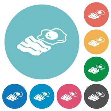 Egg and bacon flat round icons Stock Illustration
