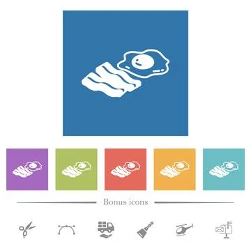 Egg and bacon flat white icons in square backgrounds Stock Illustration