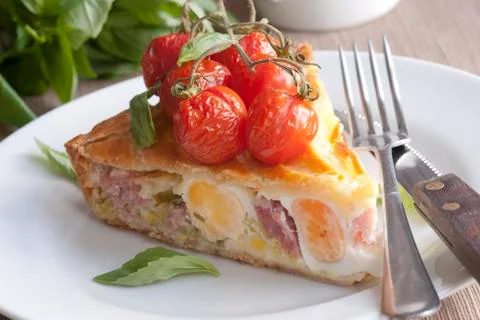 Egg and bacon pie Stock Photos