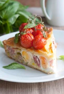 Egg and bacon pie Stock Photos