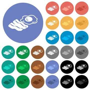Egg and bacon round flat multi colored icons Stock Illustration
