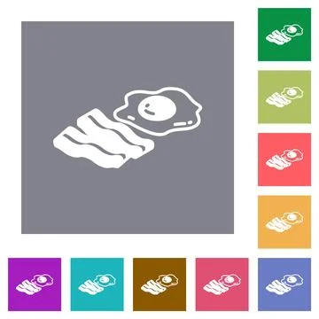 Egg and bacon square flat icons Stock Illustration