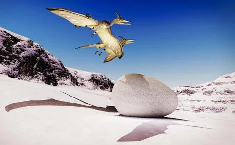 Egg and pterodactyl 3d rendering Stock Illustration