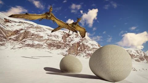 Egg and pterodactyl 3d rendering 库存插图