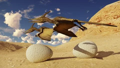 Egg and pterodactyl 3d rendering Stock Illustration