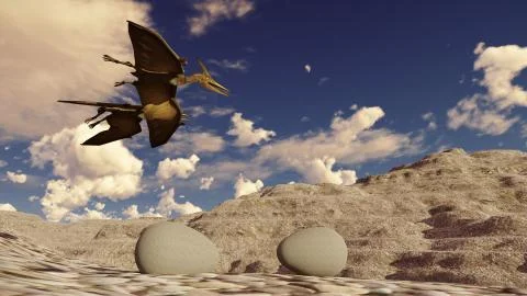 Egg and pterodactyl 3d rendering Illustrazione stock