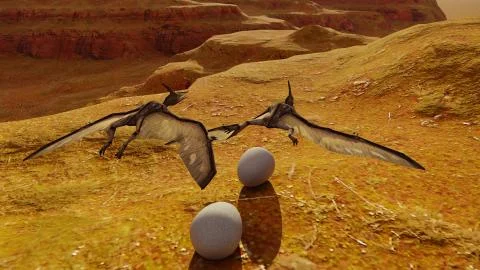 Egg and pterodactyl 3d rendering Stock Illustration