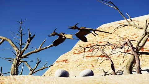 Egg and pterodactyl 3d rendering Stock Illustration