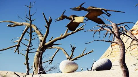 Egg and pterodactyl 3d rendering Stock Illustration