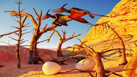 Egg and pterodactyl 3d rendering Stock Illustration