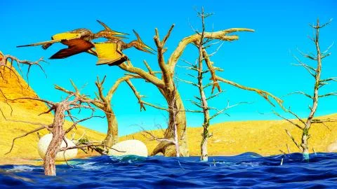 Egg and pterodactyl 3d rendering Illustrazione stock