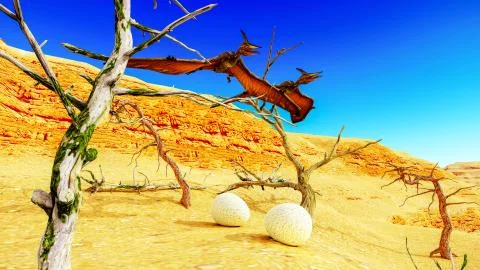 Egg and pterodactyl 3d rendering Stock Illustration